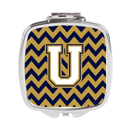 Carolines Treasures Letter U Chevron Navy Blue and Gold Compact Mirror CJ1057-USCM